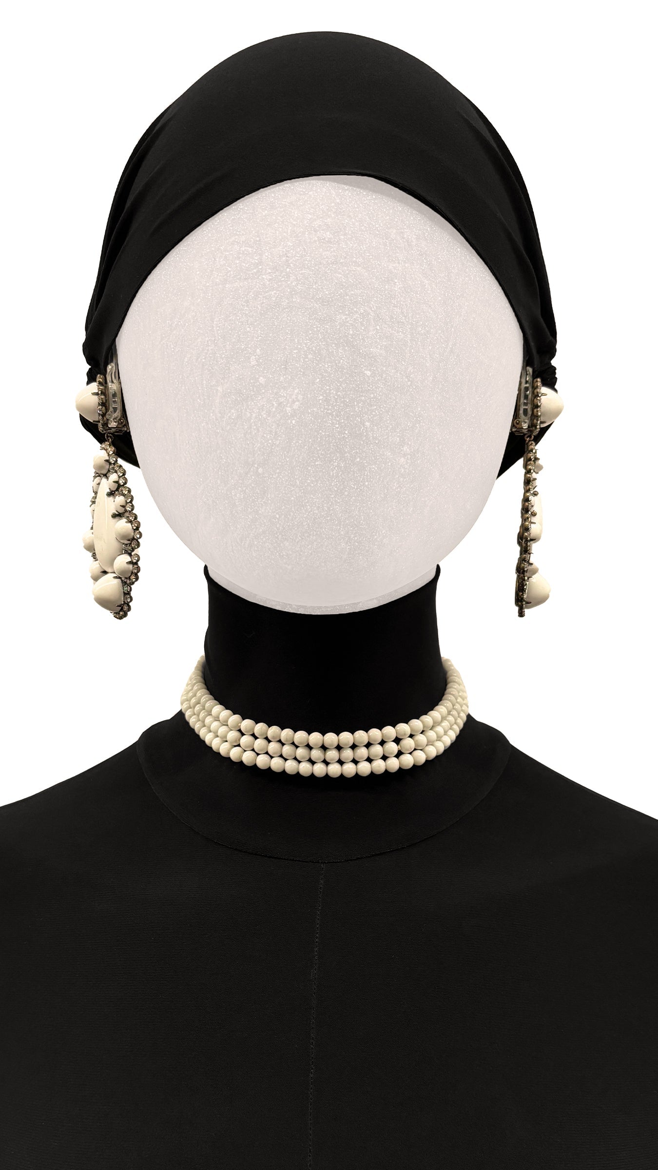 Norma Kamali RHINESTONE & MILK GLASS TEARDROP PENDANT EARRINGS