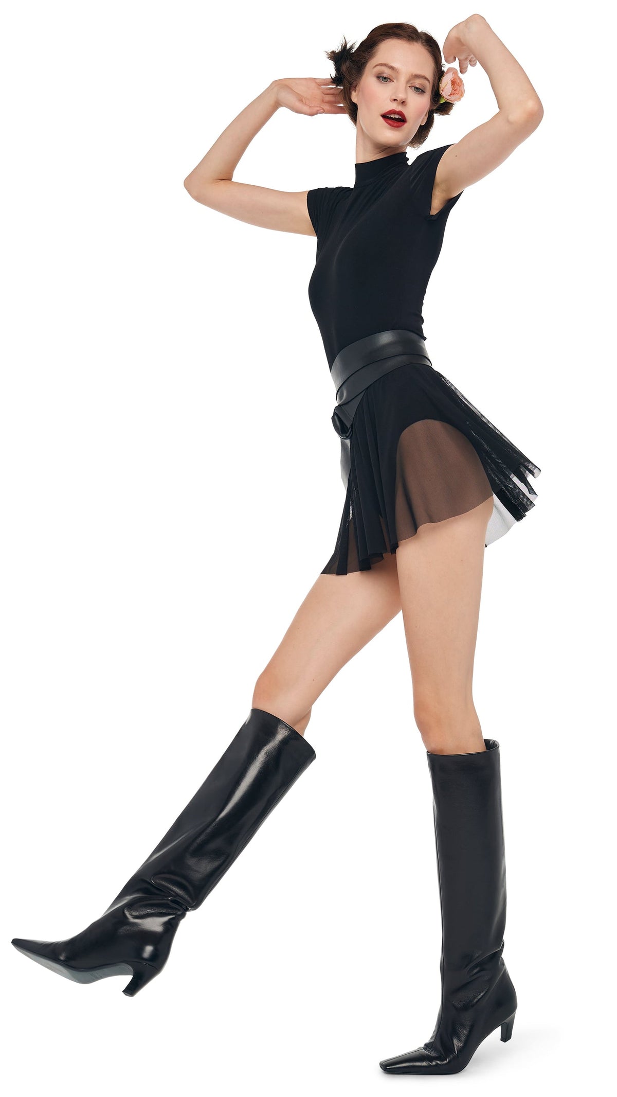 Norma Kamali MOCK NECK CAP SLEEVE FLARED PICKLEBALL DRESS