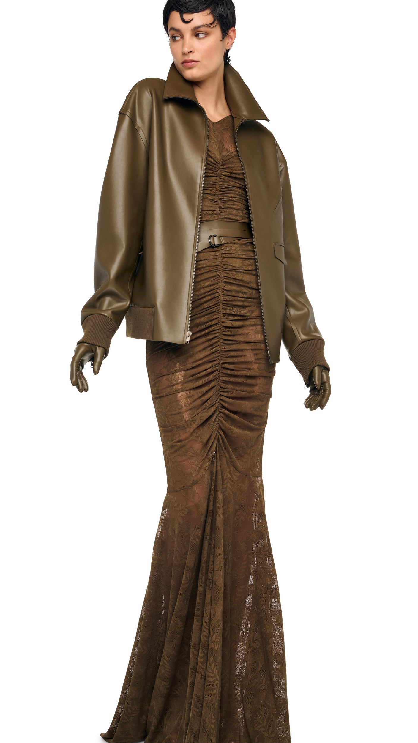 Norma Kamali V NECK SHIRRED FRONT FISHTAIL GOWN