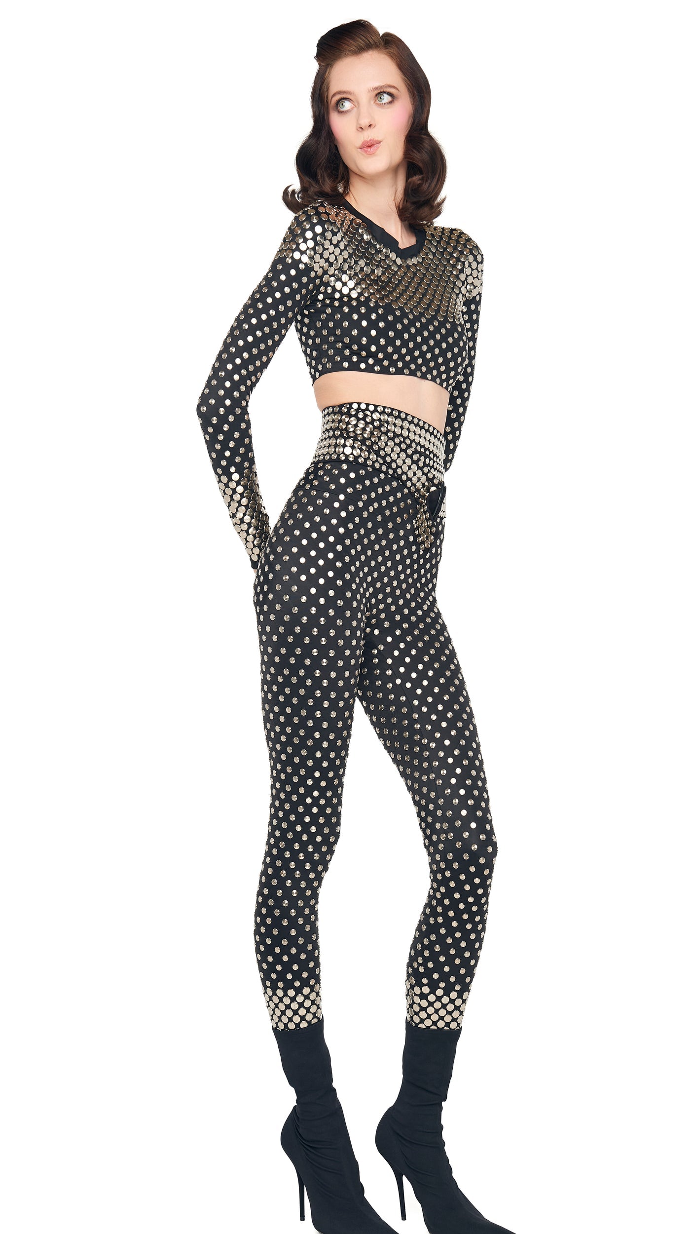 Norma Kamali STUD CREWNECK CROPPED TOP
