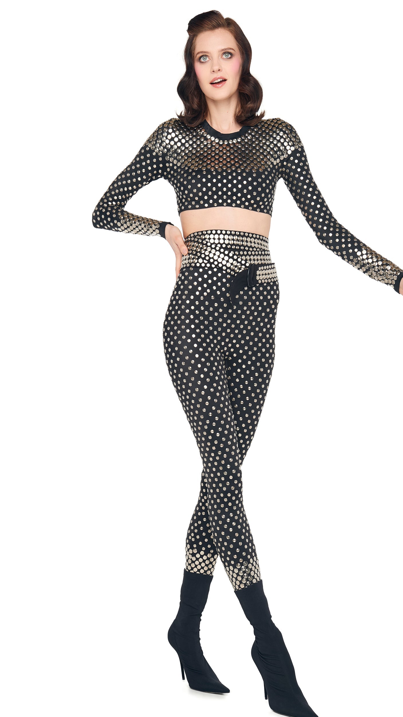 Norma Kamali STUD CREWNECK CROPPED TOP