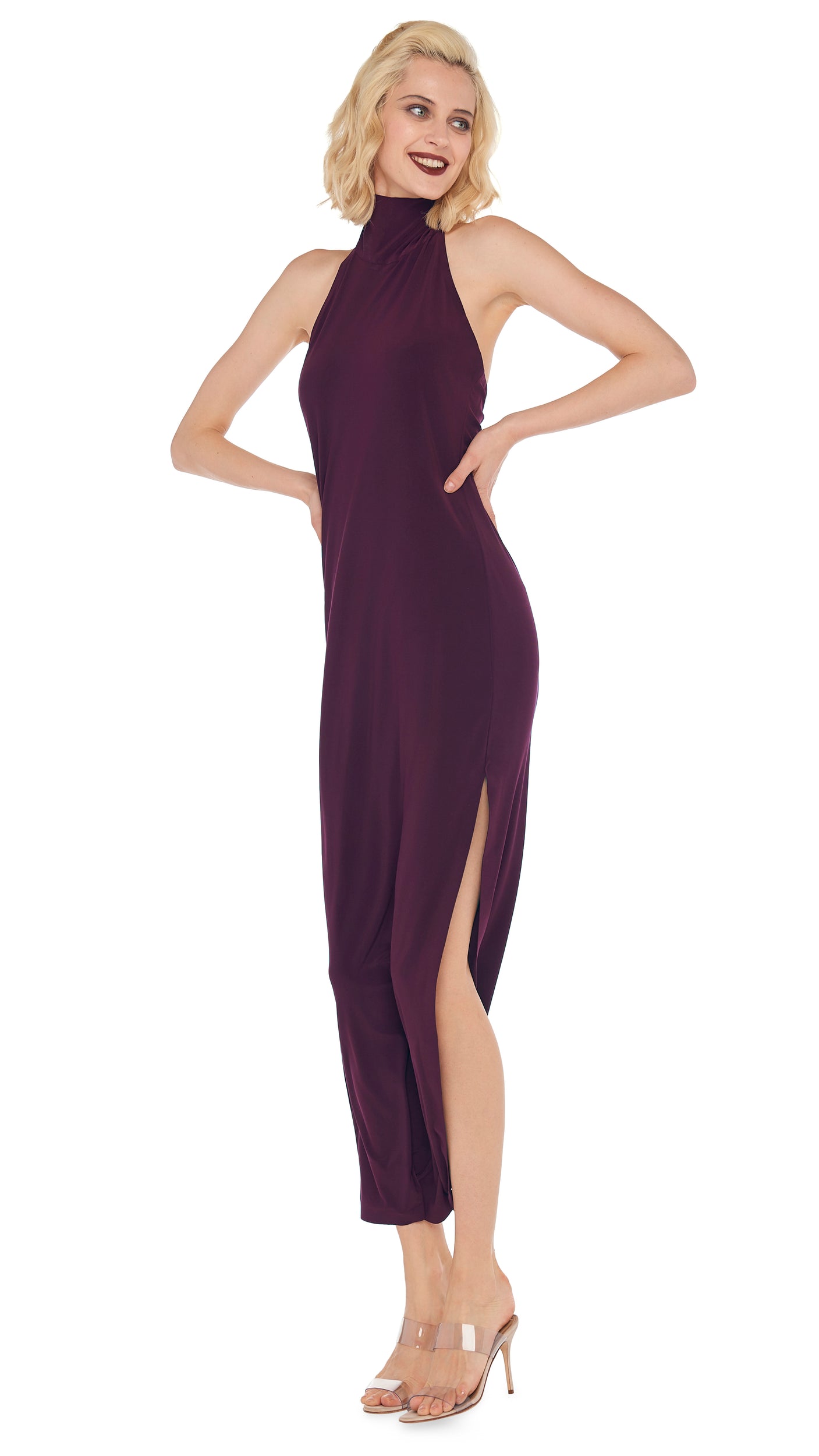 Norma Kamali HALTER TURTLE SIDE SLIT GOWN