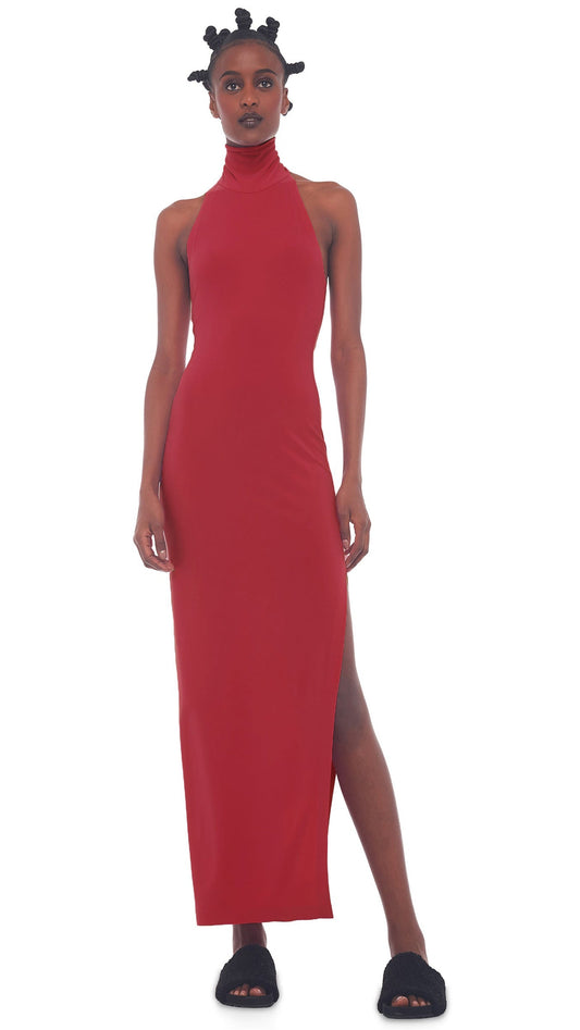 Norma Kamali HALTER TURTLE SIDE SLIT GOWN