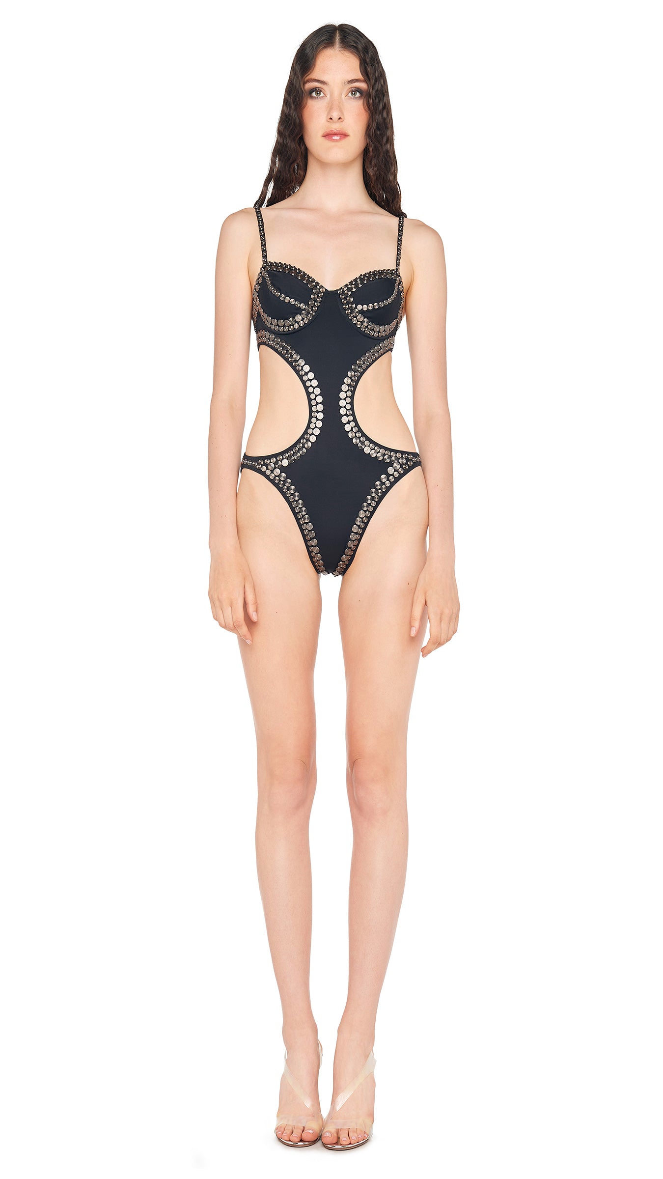 Norma Kamali GUNMETAL STUD UNDERWIRE CUT OUT MIO