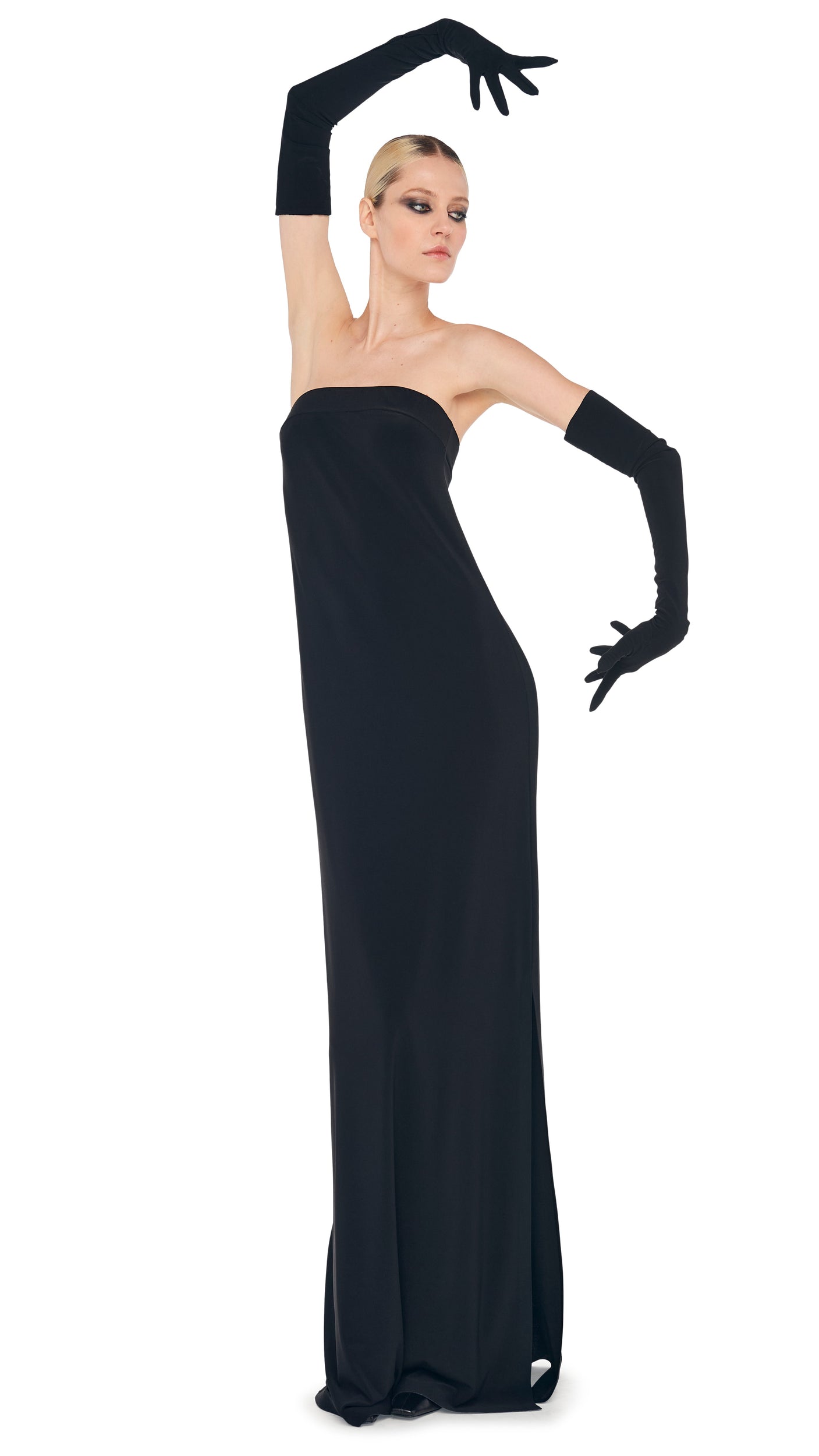 Norma Kamali STRAPLESS TAILORED SIDE SLIT GOWN