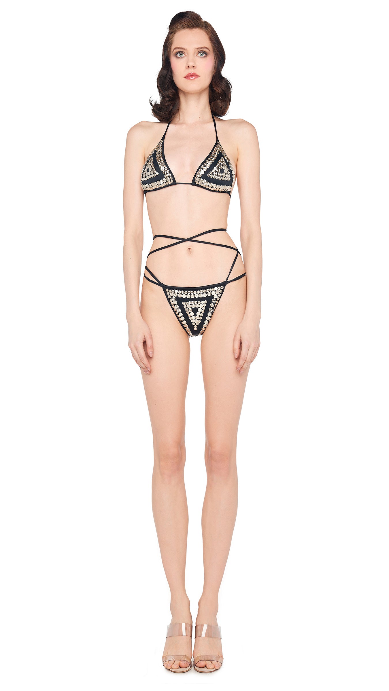 Norma Kamali STUD ALL OVER CRISS CROSS BIKINI BRA / BOTTOM