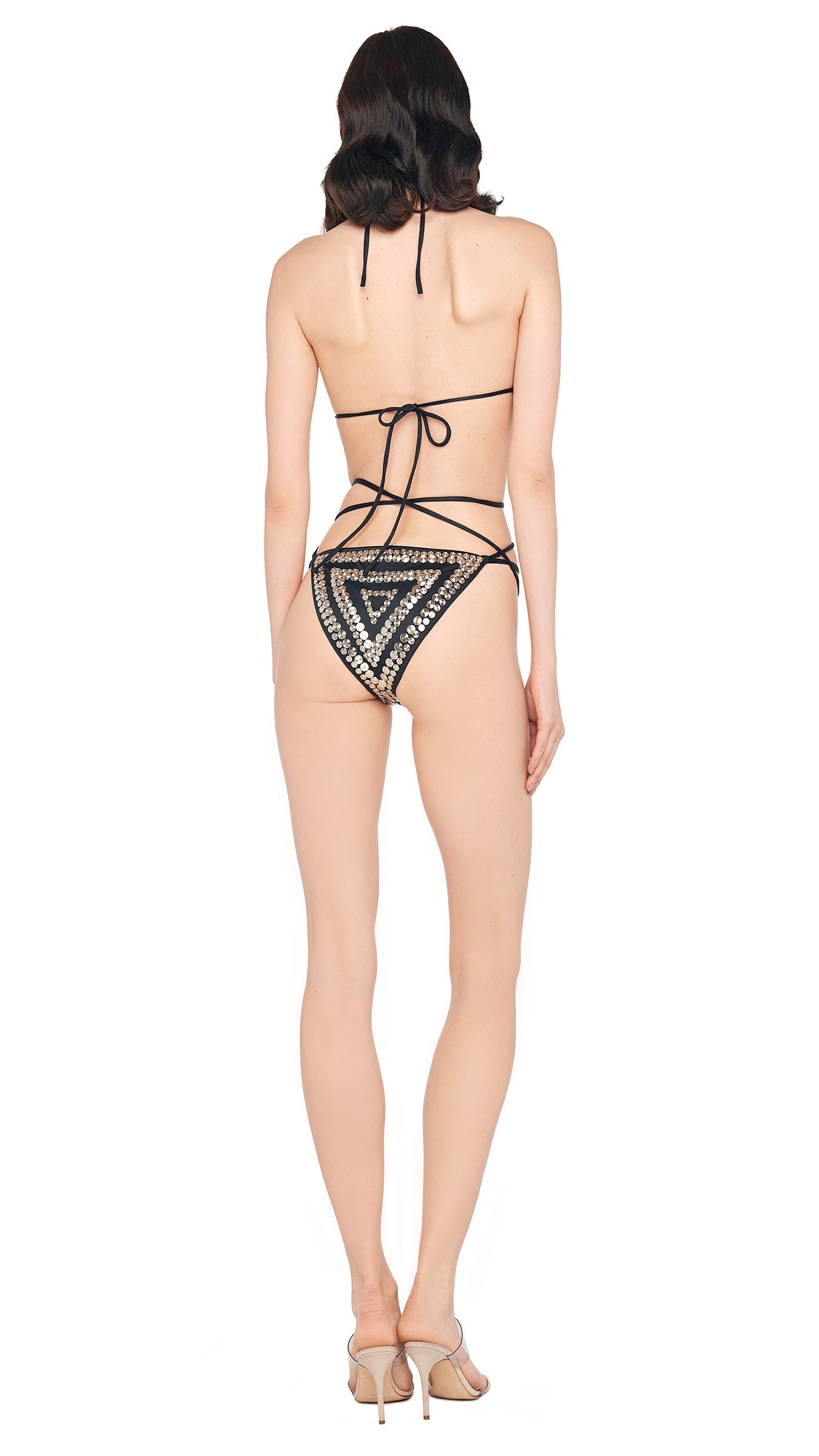 Norma Kamali STUD ALL OVER CRISS CROSS BIKINI BRA / BOTTOM