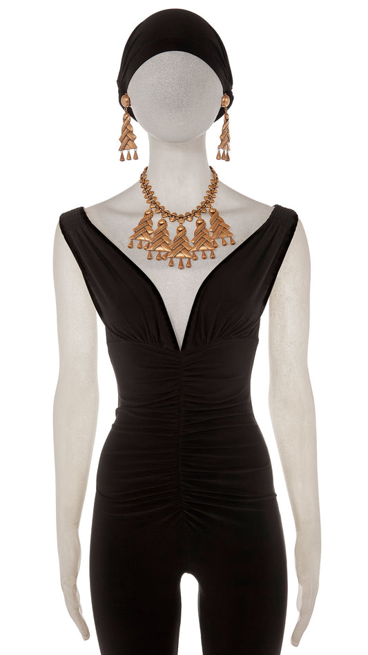 Norma Kamali HOLLYWOOD REGENCY STYLE BIB PENDANT NECKLACE WITH MATCHING EARRINGS