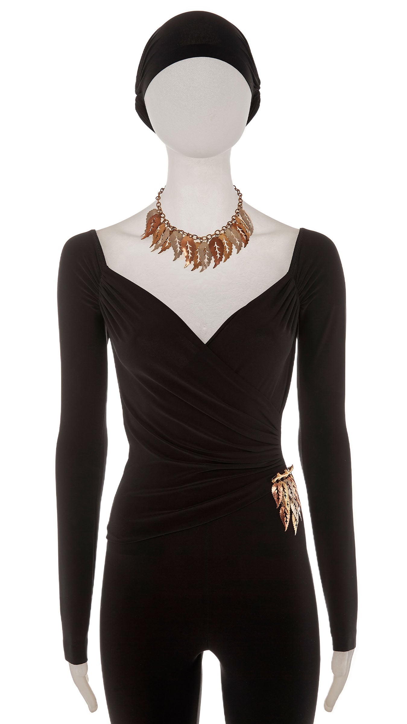 Norma Kamali TRI COLOR LEAF DROP NECKLACE AND BROOCH
