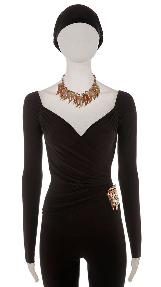 Norma Kamali TRI COLOR LEAF DROP NECKLACE AND BROOCH
