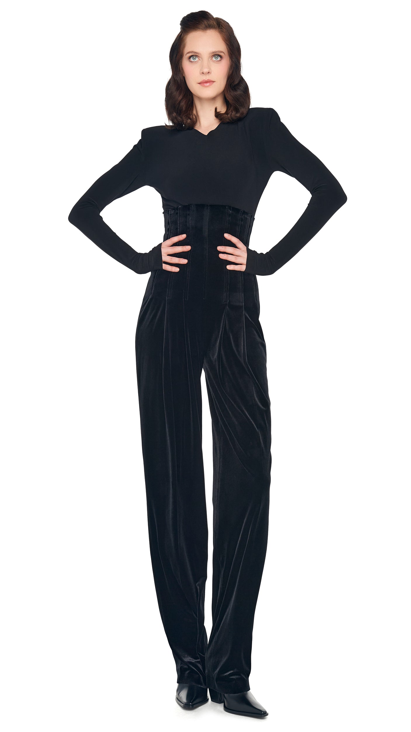 Norma Kamali HIGH WAIST TAILORED PLEAT PANT
