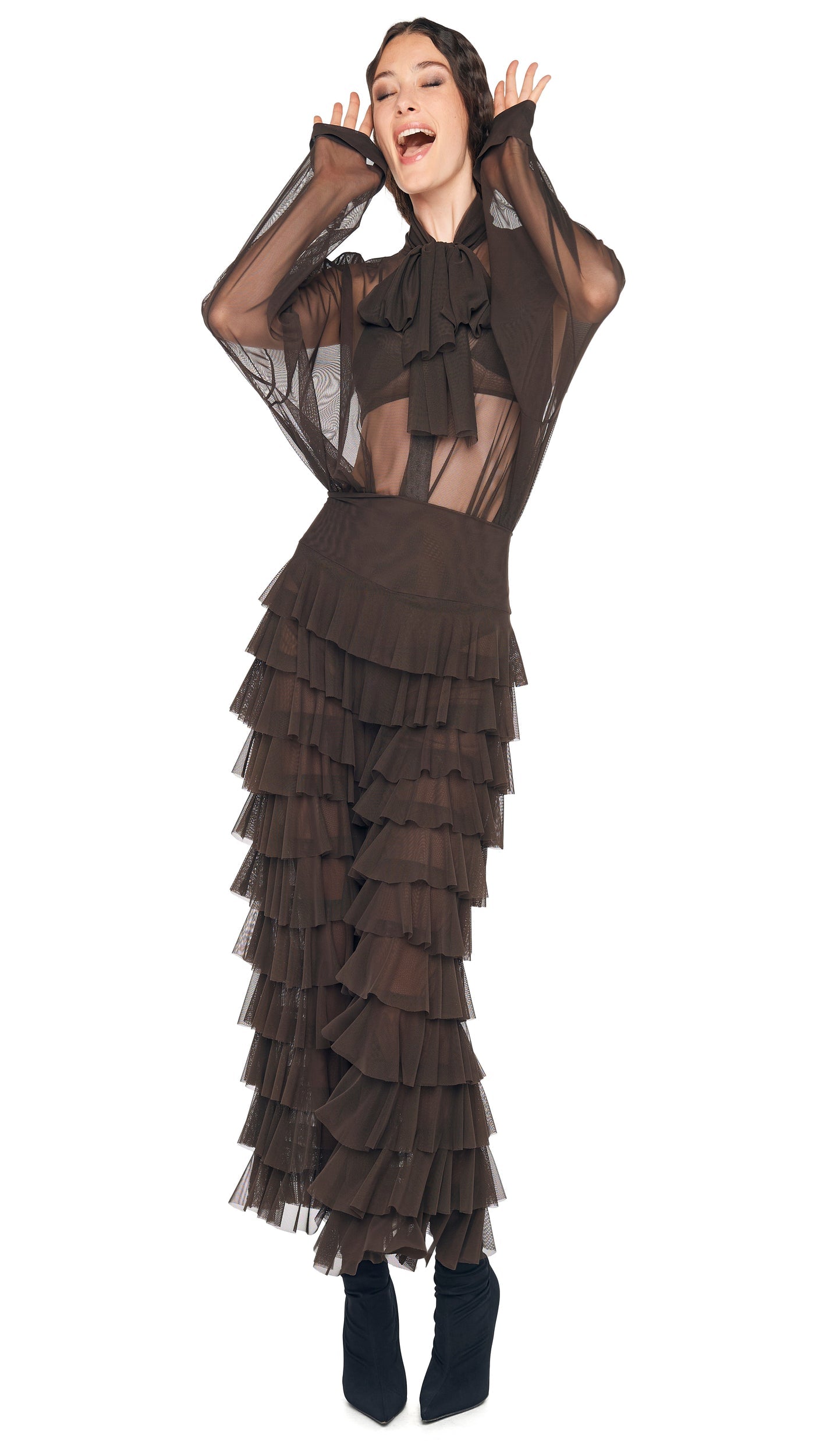 Norma Kamali WIDE LEG RUFFLE PANT