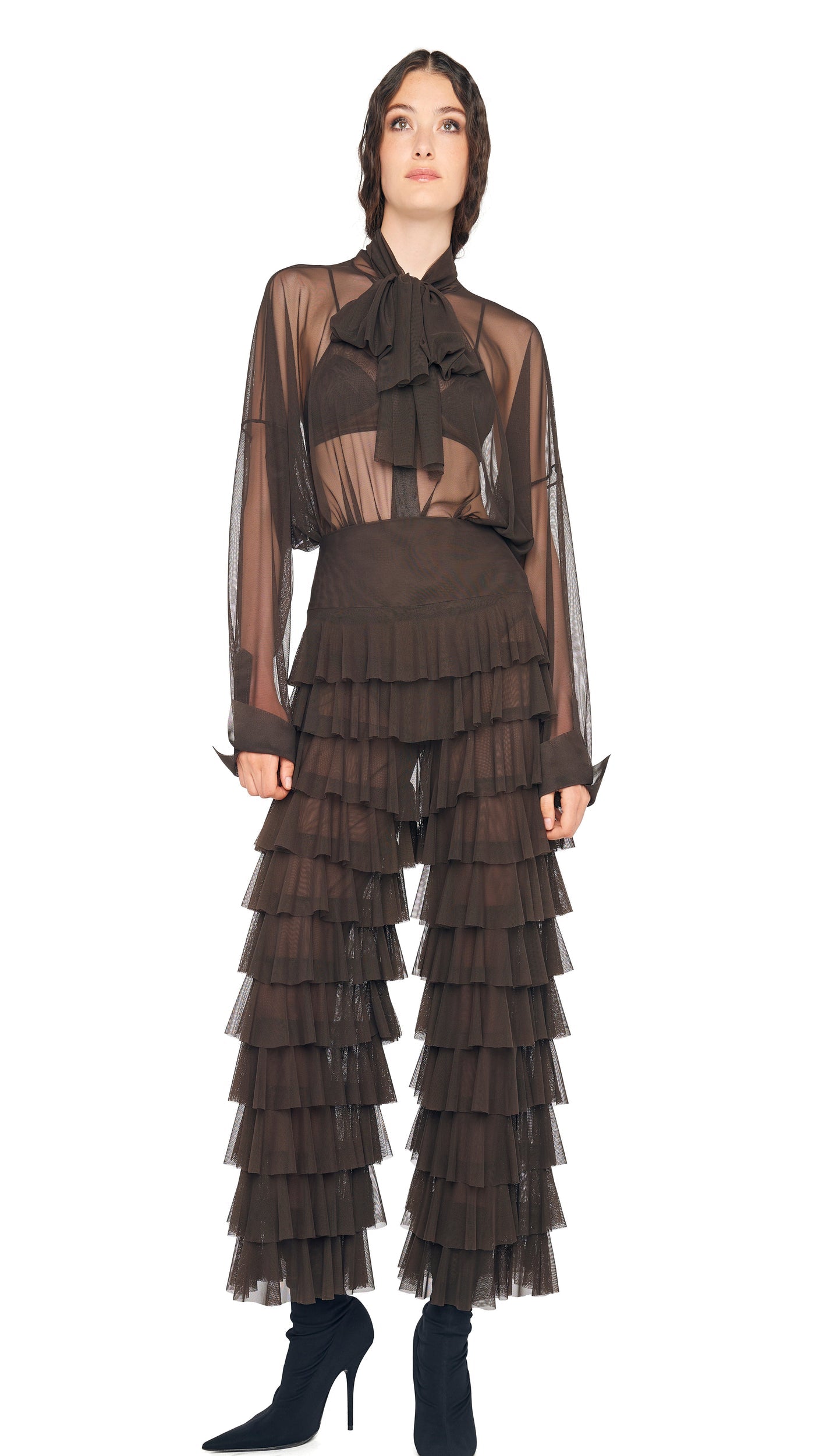 Norma Kamali WIDE LEG RUFFLE PANT