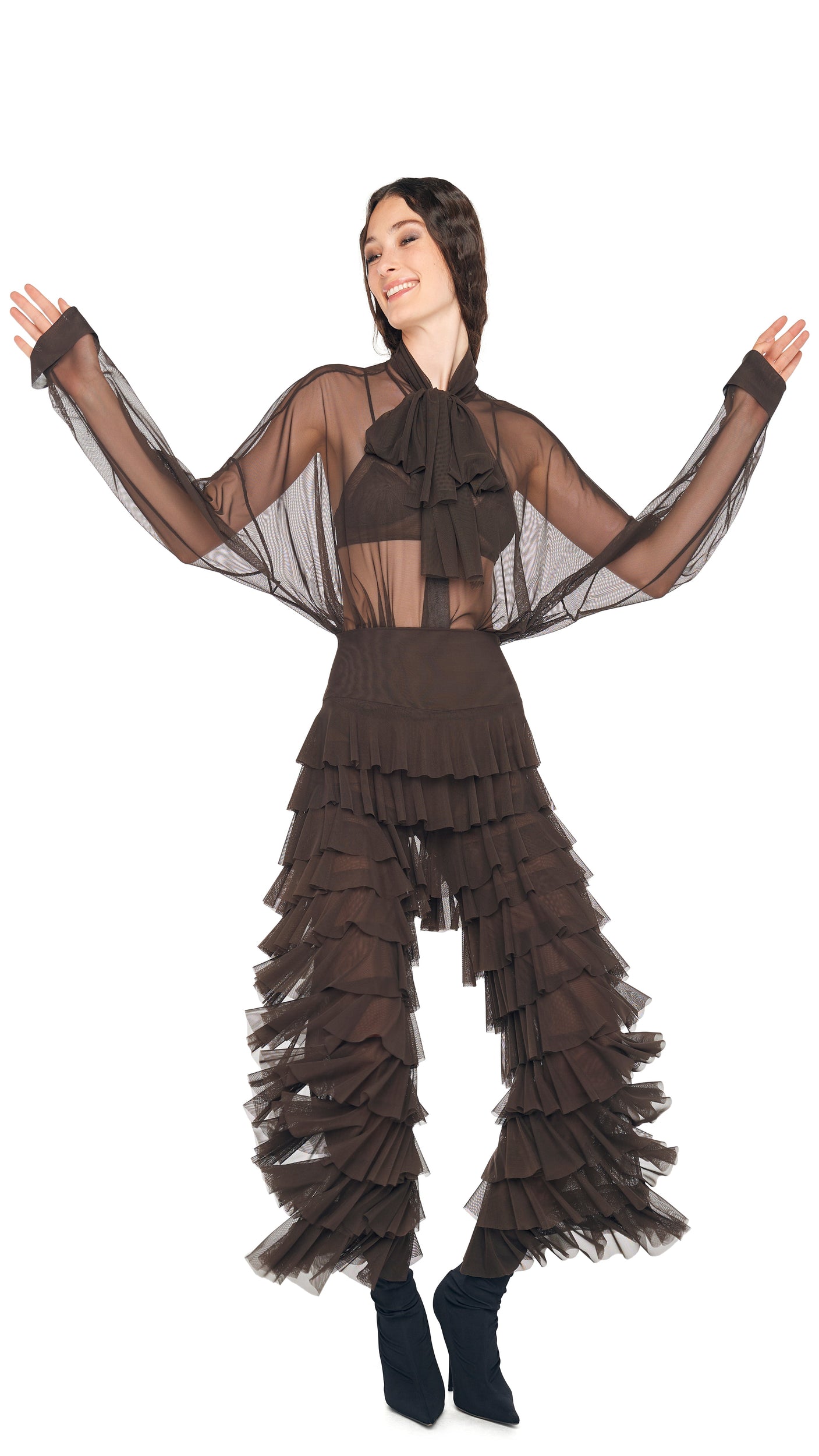 Norma Kamali WIDE LEG RUFFLE PANT