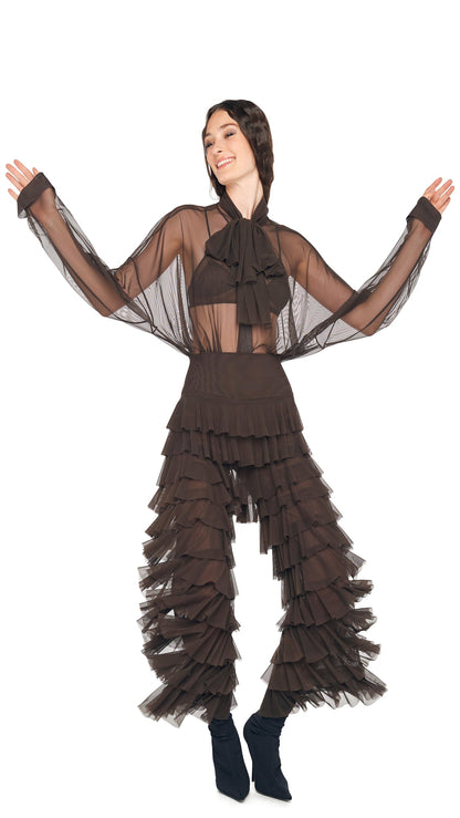 Norma Kamali WIDE LEG RUFFLE PANT