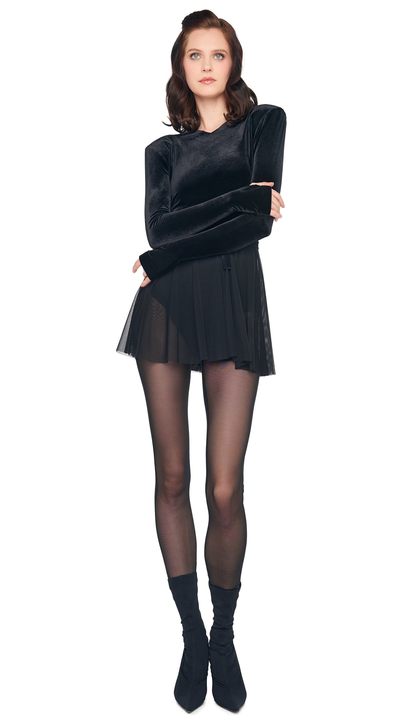 Norma Kamali LONG SLEEVE V NECK FLARED PICKLEBALL