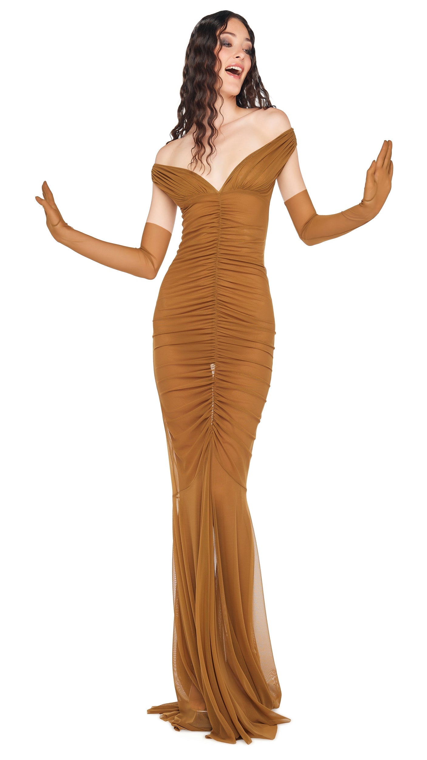 Norma Kamali TARA SHIRRED FRONT FISHTAIL GOWN