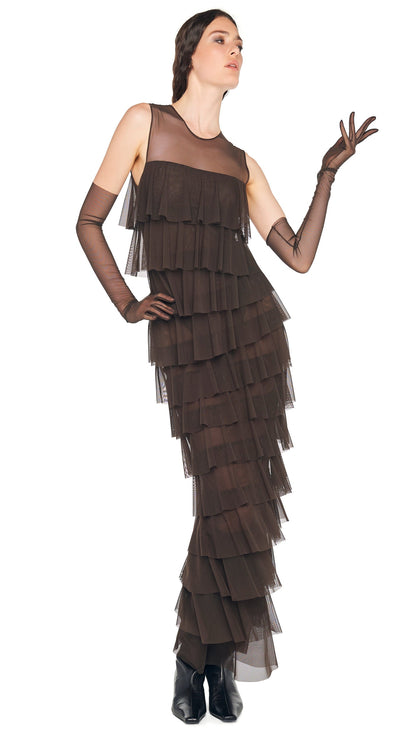 Norma Kamali SLEEVELESS TIERED RUFFLE GOWN