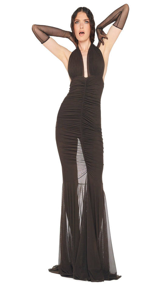 Norma Kamali HALTER SHIRRED FRONT FISHTAIL GOWN
