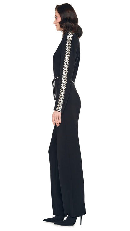 Norma Kamali STUD ZIP FRONT STRAIGHT LEG JUMPSUIT