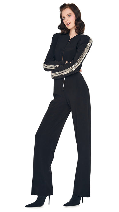 Norma Kamali STUD ZIP FRONT STRAIGHT LEG JUMPSUIT