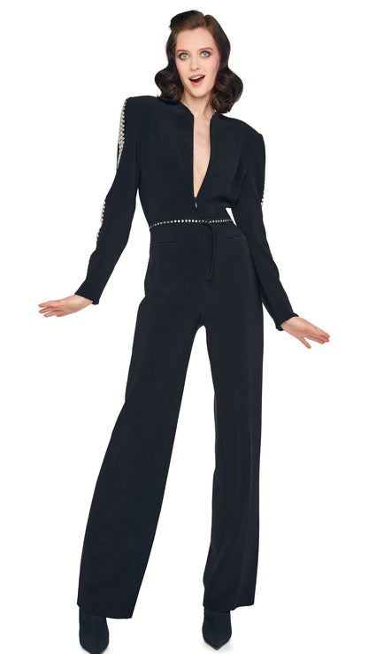 Norma Kamali STUD ZIP FRONT STRAIGHT LEG JUMPSUIT