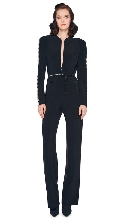 Norma Kamali STUD ZIP FRONT STRAIGHT LEG JUMPSUIT