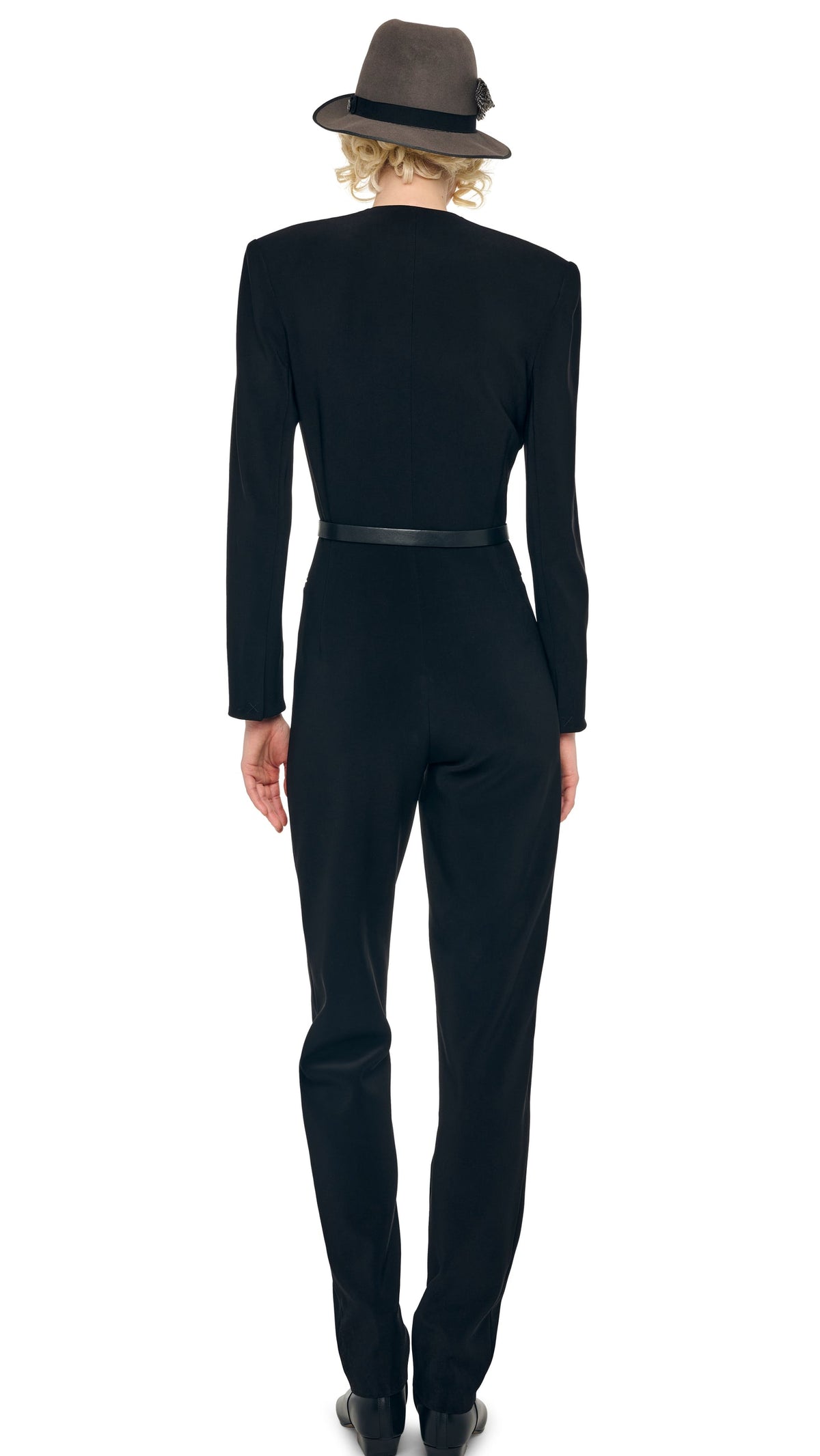 Norma Kamali LS V NECK ZIP FRONT TAPERED JUMPSUIT