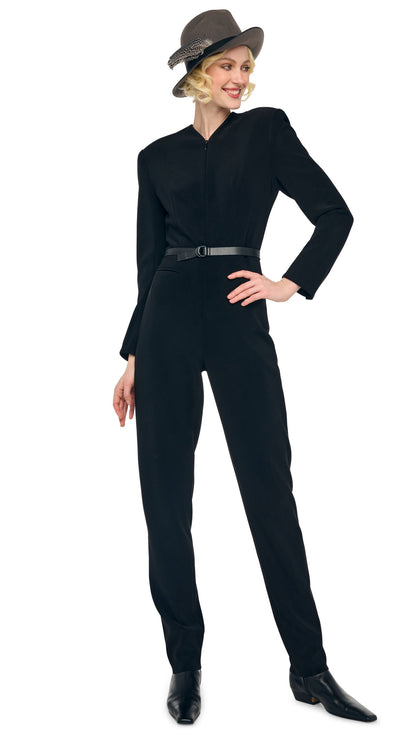 Norma Kamali LS V NECK ZIP FRONT TAPERED JUMPSUIT