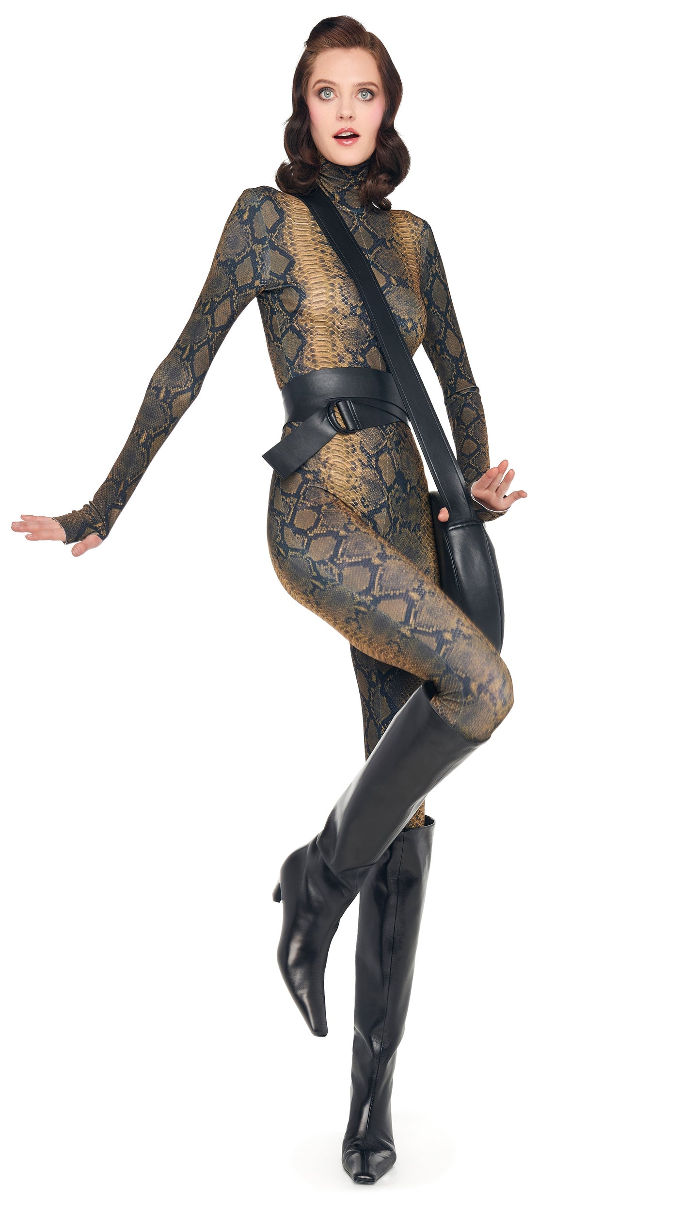 Norma Kamali LONG SLEEVE SLIM FIT TURTLE CATSUIT