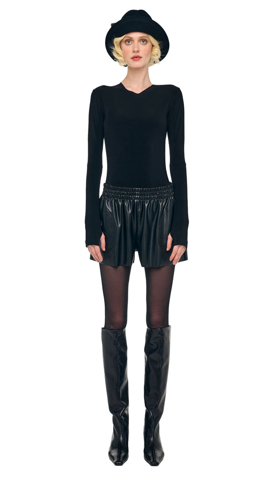 Norma Kamali LONG SLEEVE SHOULDER PAD V NECK TOP