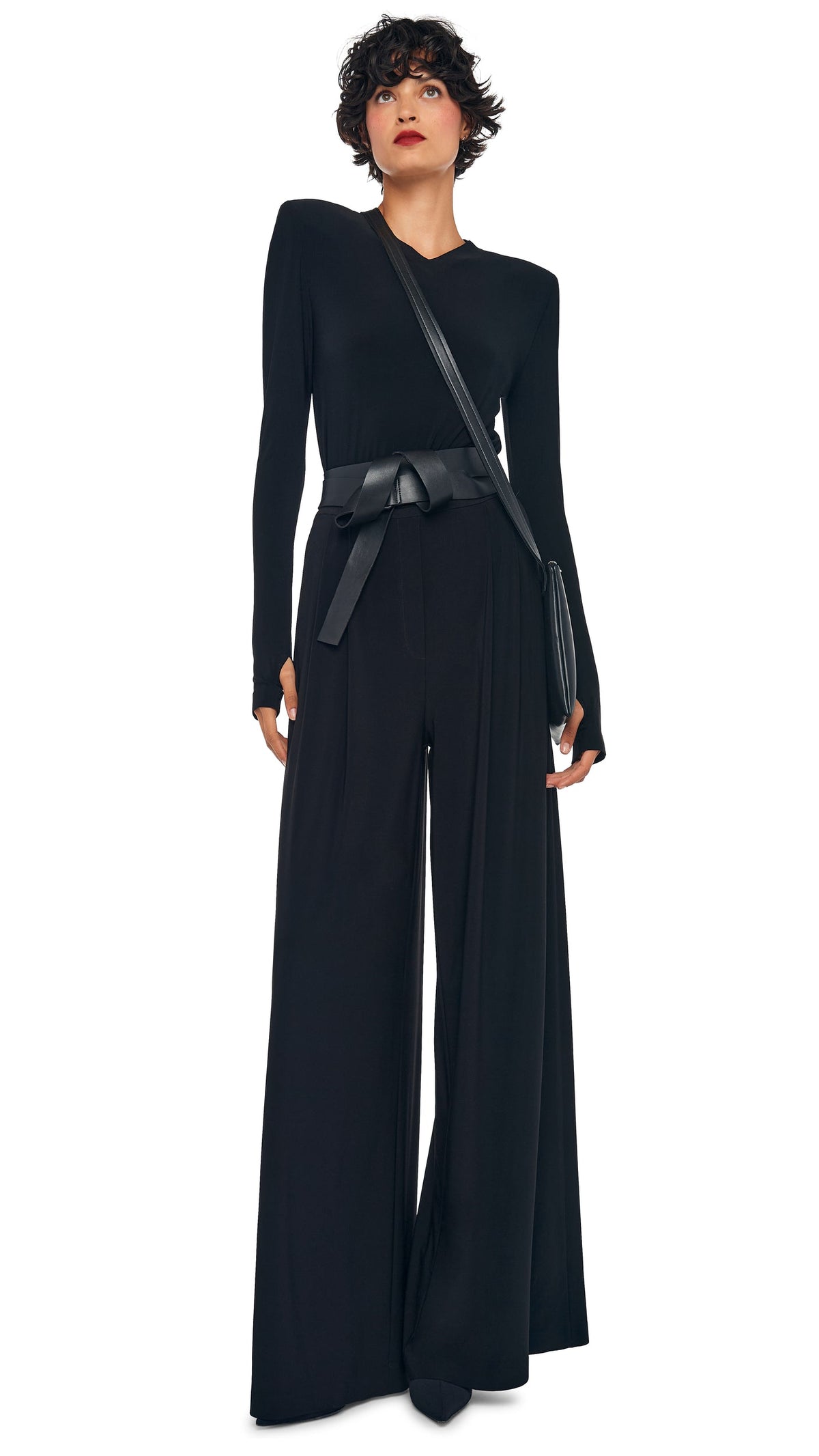 Norma Kamali LONG SLEEVE SHOULDER PAD V NECK TOP