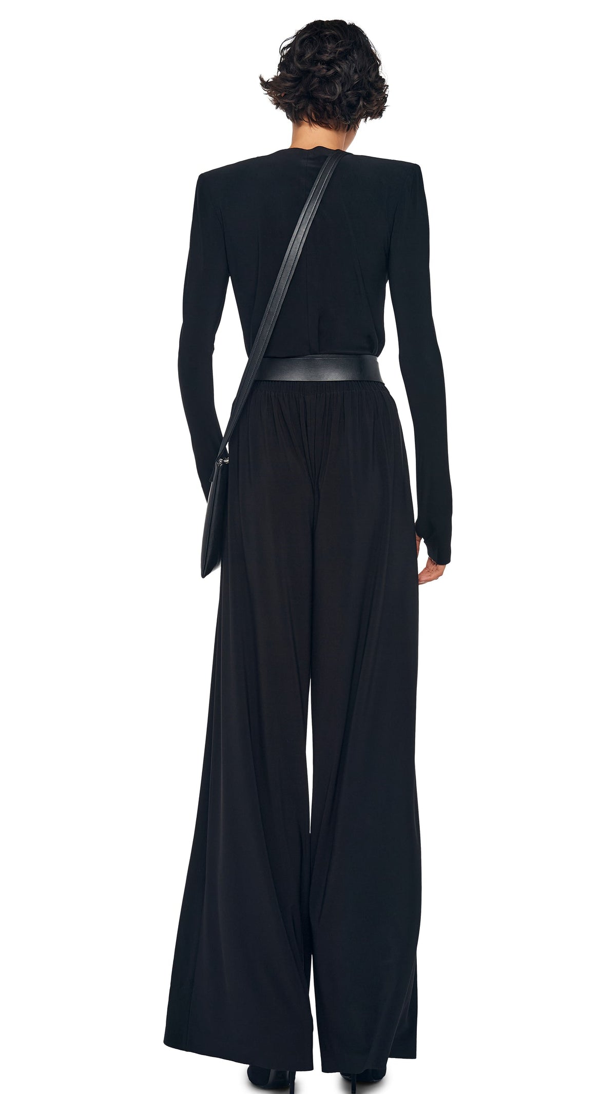 Norma Kamali LONG SLEEVE SHOULDER PAD V NECK TOP