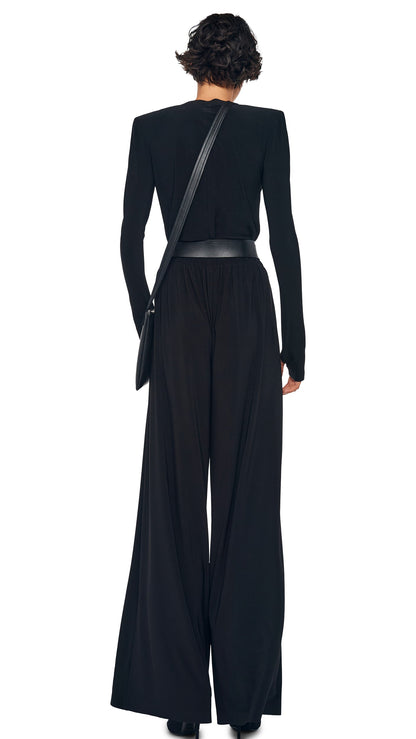 Norma Kamali LONG SLEEVE SHOULDER PAD V NECK TOP