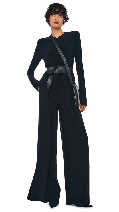 Norma Kamali LONG SLEEVE SHOULDER PAD V NECK TOP