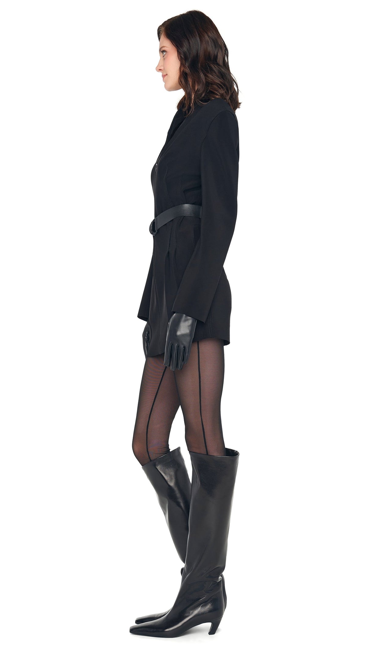 Norma Kamali OS LS SHOULDER PAD ZIP FRONT MINI DRESS