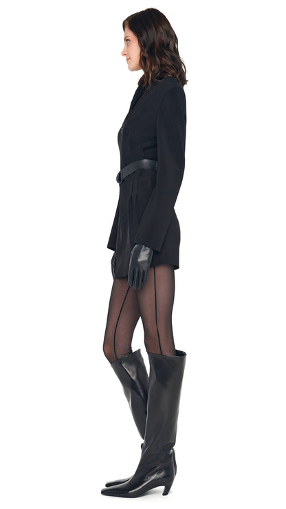 Norma Kamali OS LS SHOULDER PAD ZIP FRONT MINI DRESS