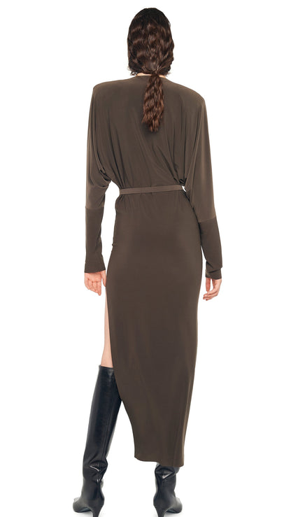 Norma Kamali DOLMAN SIDE SLIT GOWN W/ SHOULDER PADS