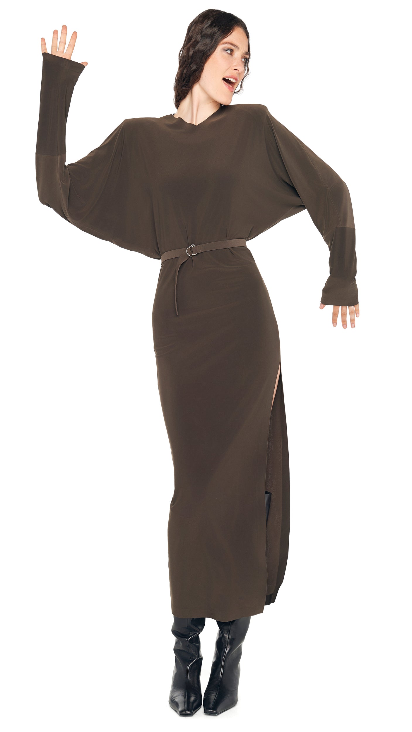 Norma Kamali DOLMAN SIDE SLIT GOWN W/ SHOULDER PADS