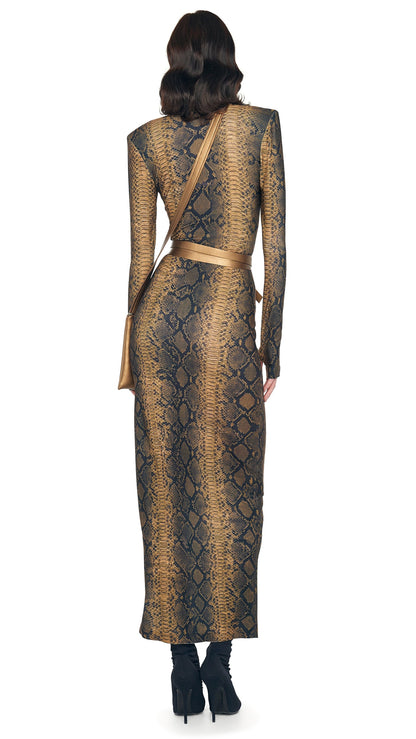 Norma Kamali LS SHOULDER PAD SIDE SLIT GOWN