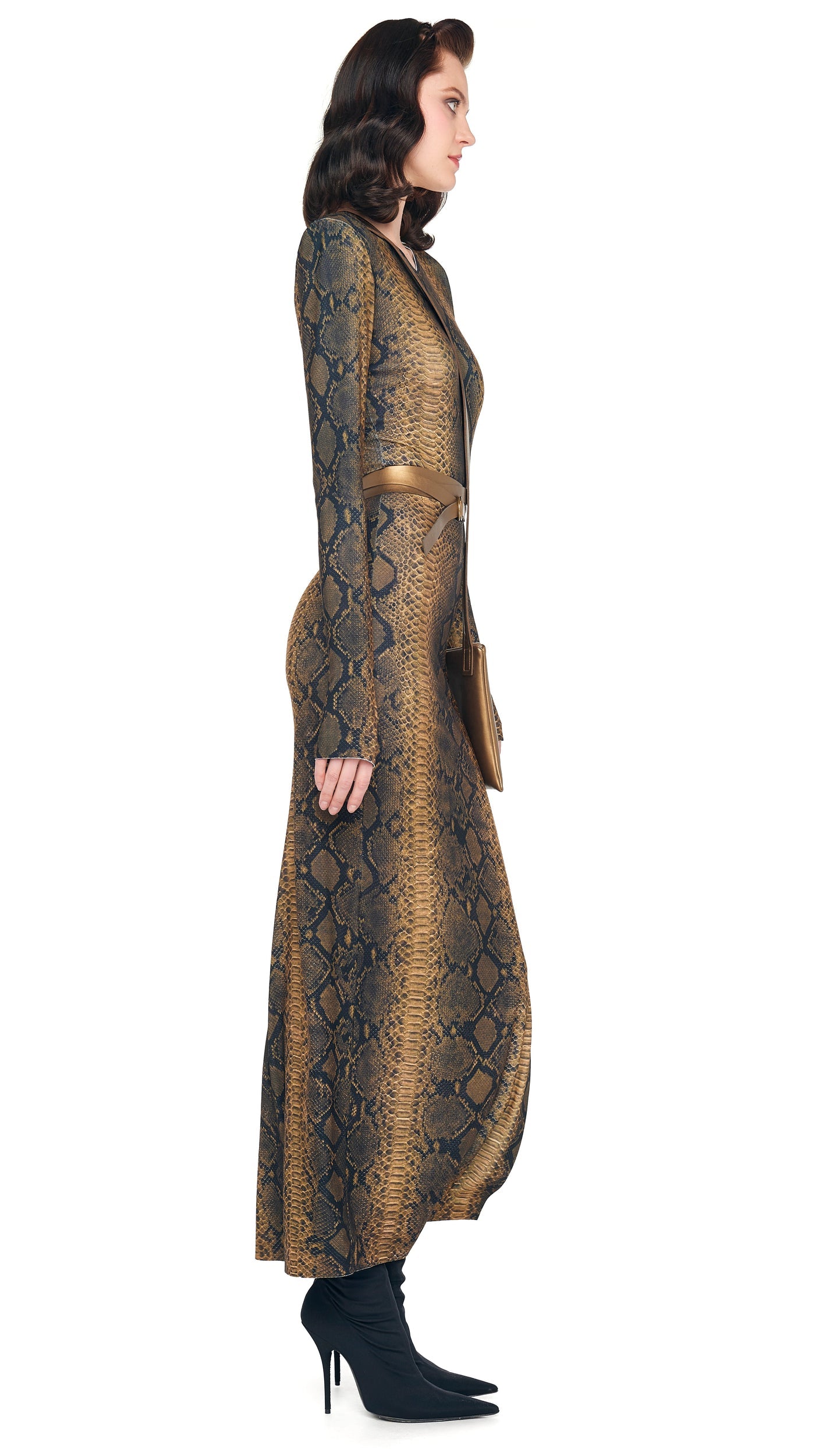Norma Kamali LS SHOULDER PAD SIDE SLIT GOWN