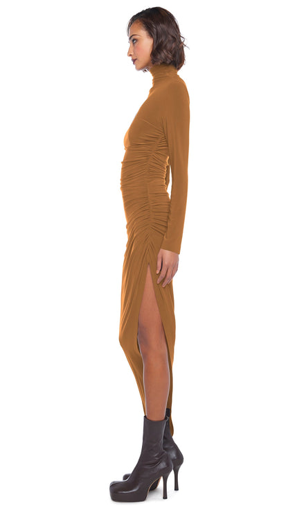 Norma Kamali LS TURTLE NECK SIDE DRAPE GOWN