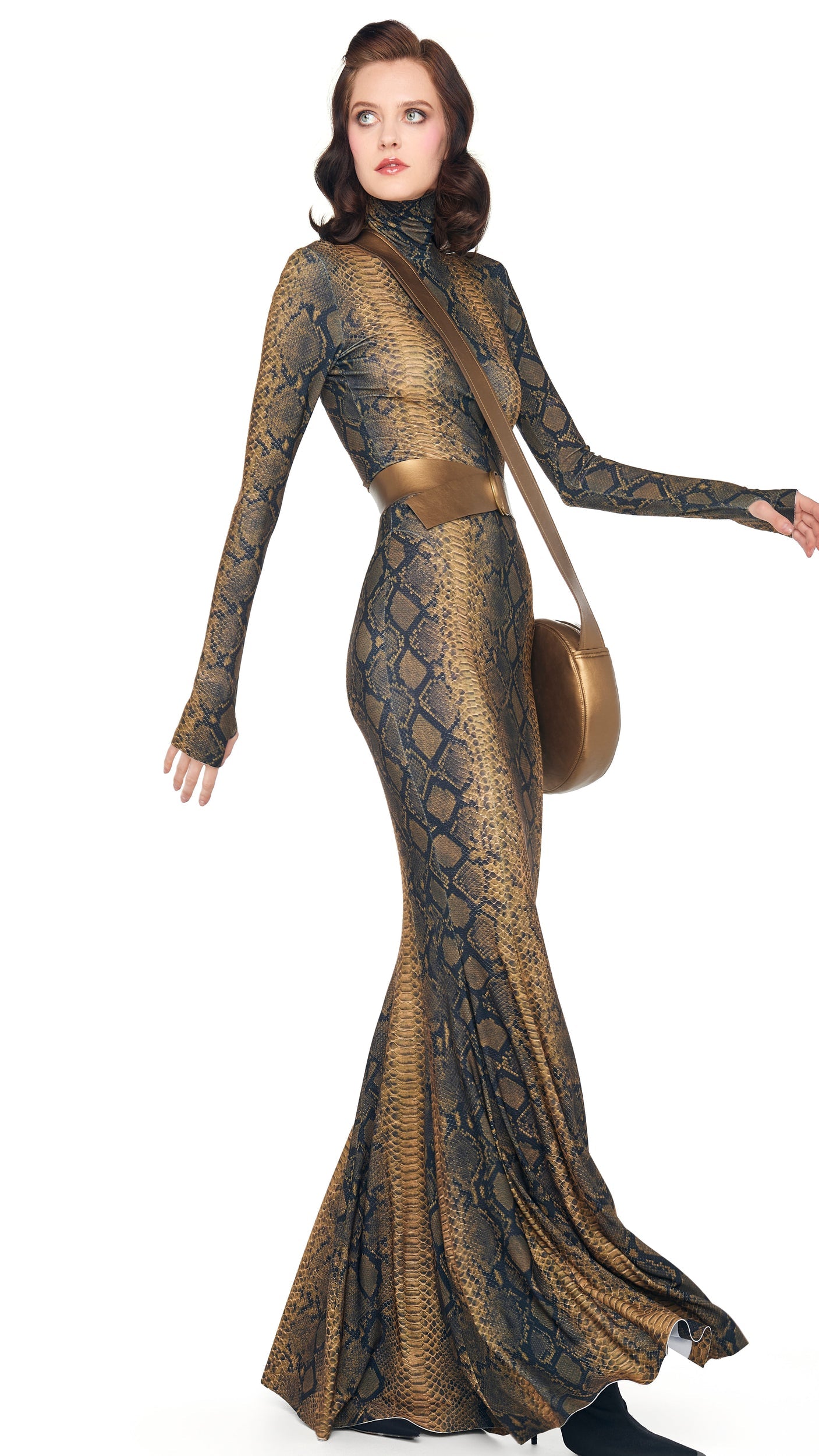 Norma Kamali LONG SLEEVE TURTLE FISHTAIL GOWN