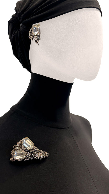 Norma Kamali MIRIAM HASKELL STONE/BRASS BROOCH, EARRING & BRACELET SET