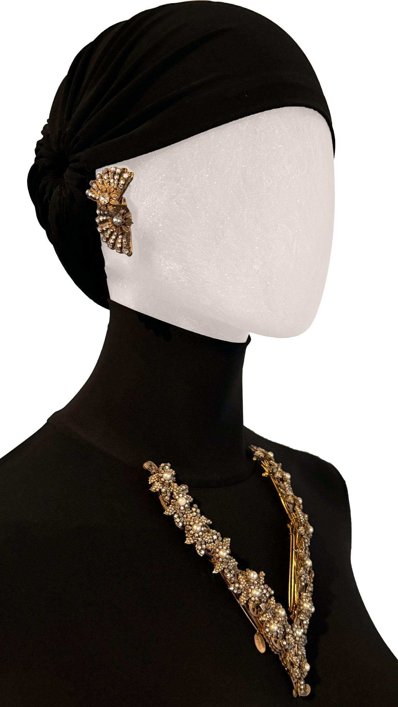 Norma Kamali MIRIAM HASKELL BRASS/PEARL/STONE EARRING AND BRACELET SET