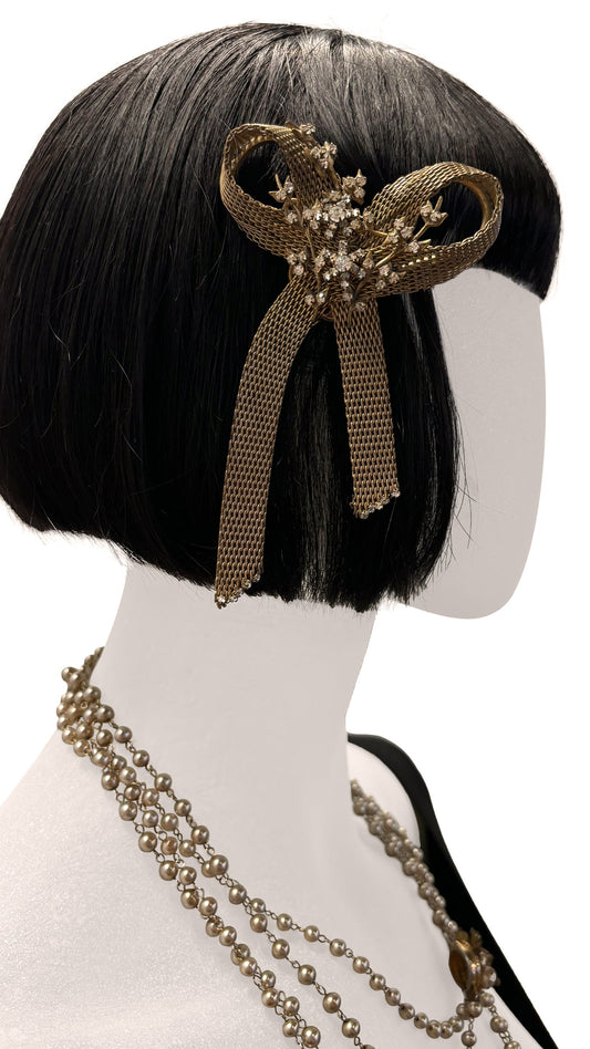 Norma Kamali MIRIAM HASKELL STONE/BRASS BOW BROOCH