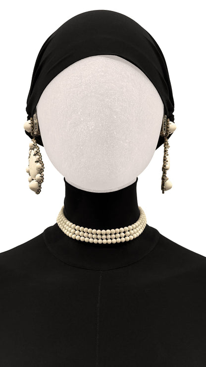 Norma Kamali RHINESTONE & MILK GLASS TEARDROP PENDANT EARRINGS