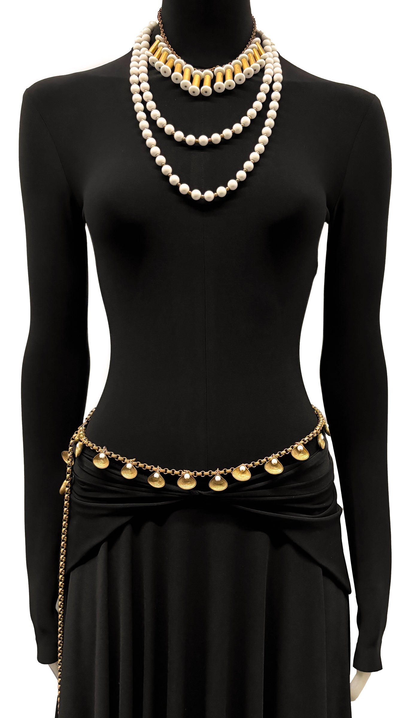 Norma Kamali BRASS BOX LINK BODY CHAIN WITH SEASHELL CHARMS