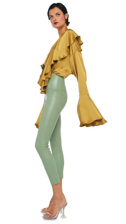 Norma Kamali LONG SLEEVE DEEP V RUFFLE BODYSUIT