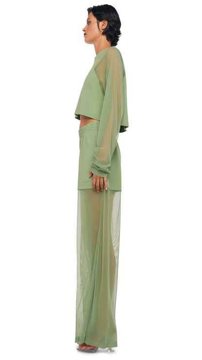 Norma Kamali OS RAGLAN CROPPED TOP W/ MESH